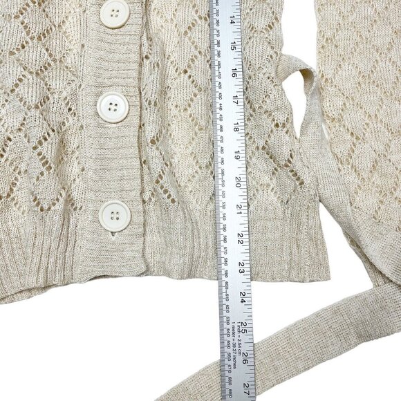 Vintage Y2K Fur Trim Cardigan Sweater Pointelle Knit Penny Lane Cream - Picture 9 of 13